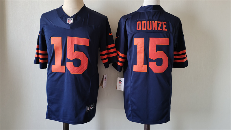 Men's Chicago Bears #15 Rome Odunze Navy 2024 Draft Color Rush F.U.S.E. Vapor Stitched Football Jersey Men's Chicago Bears #15 Rome Odunze Navy 2024 Draft Color Rush F.U.S.E. Vapor Stitched Football Jersey